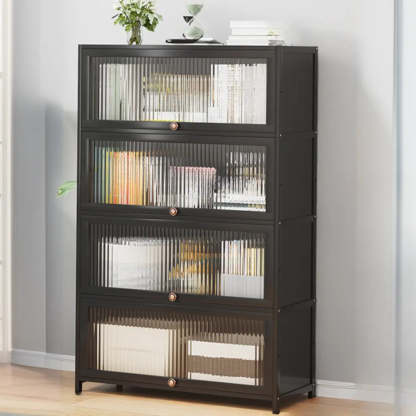 Elegant Wooden Mesh Rectangular Bookcase — Black