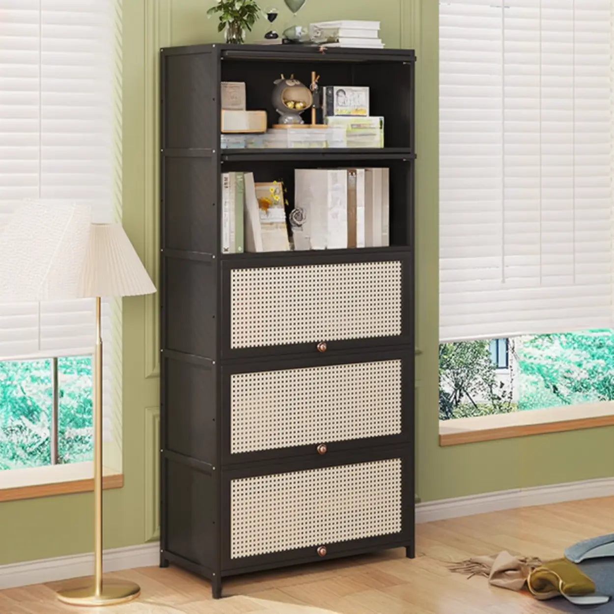 Elegant Wooden Mesh Rectangular Bookcase — Brown