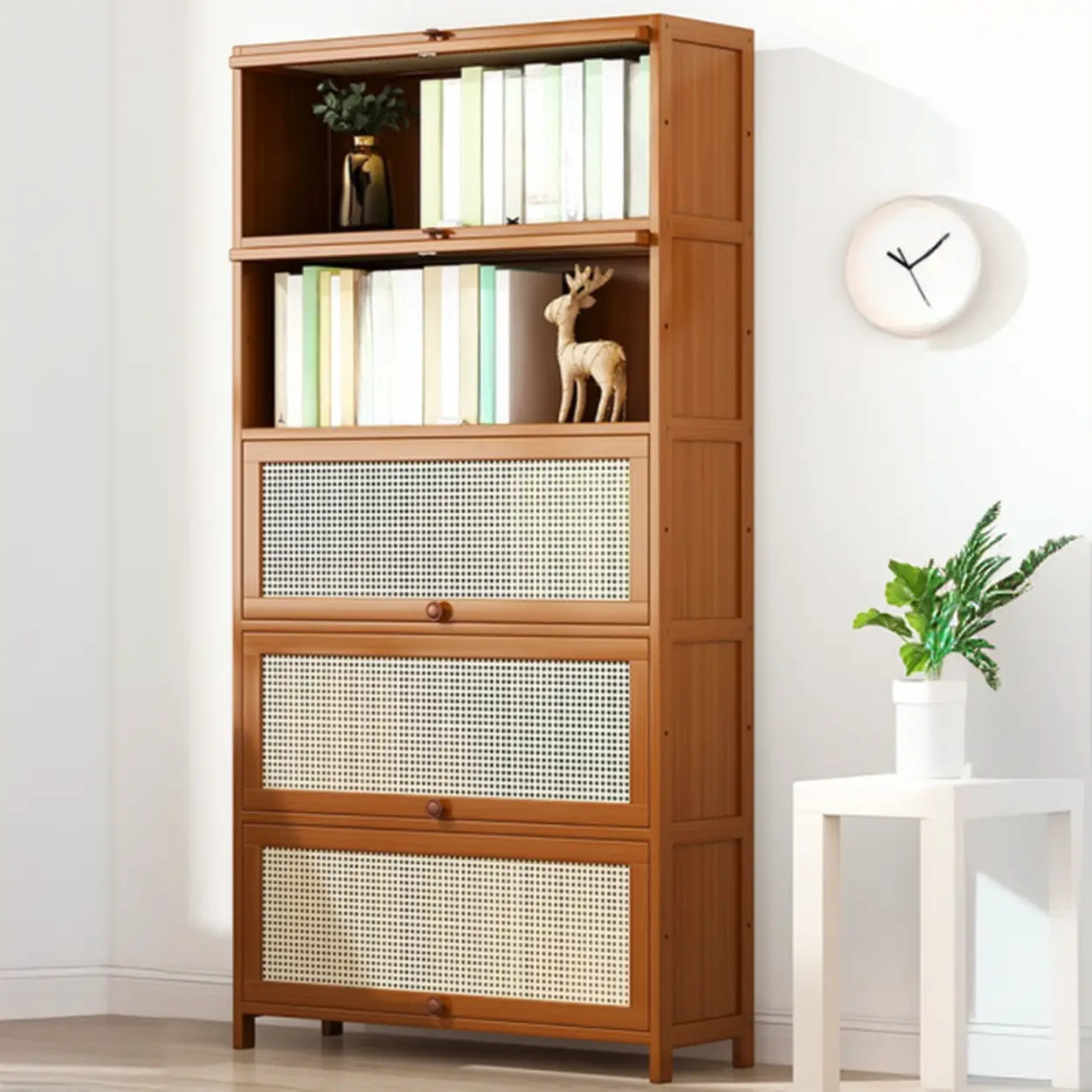Elegant Wooden Mesh Rectangular Bookcase — Brown