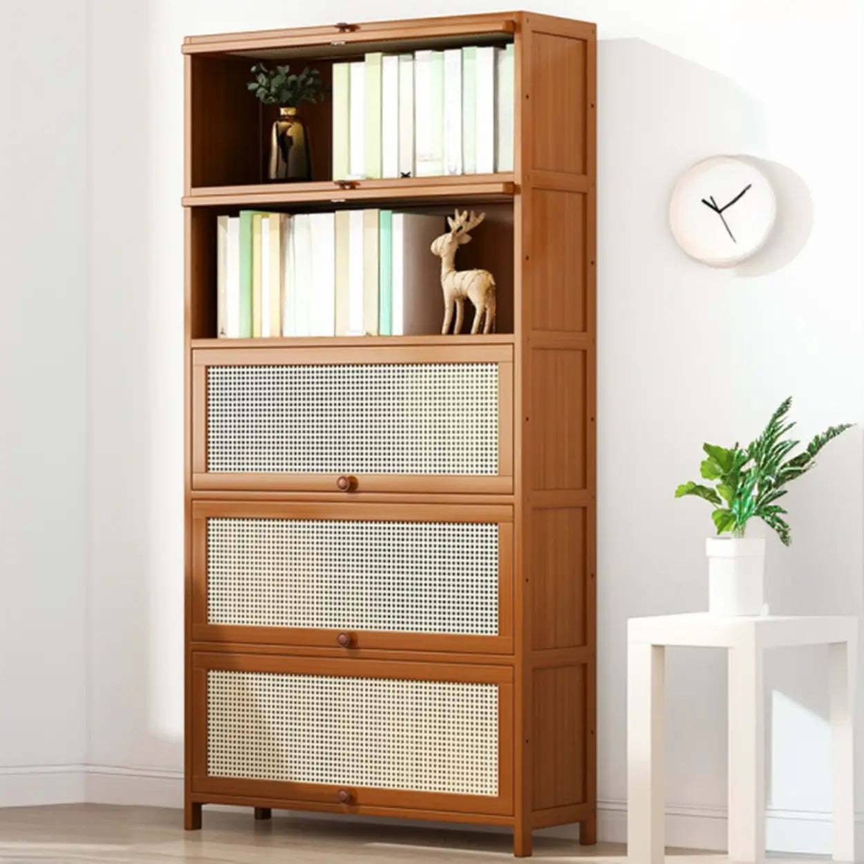 Elegant Wooden Mesh Rectangular Bookcase — Brown