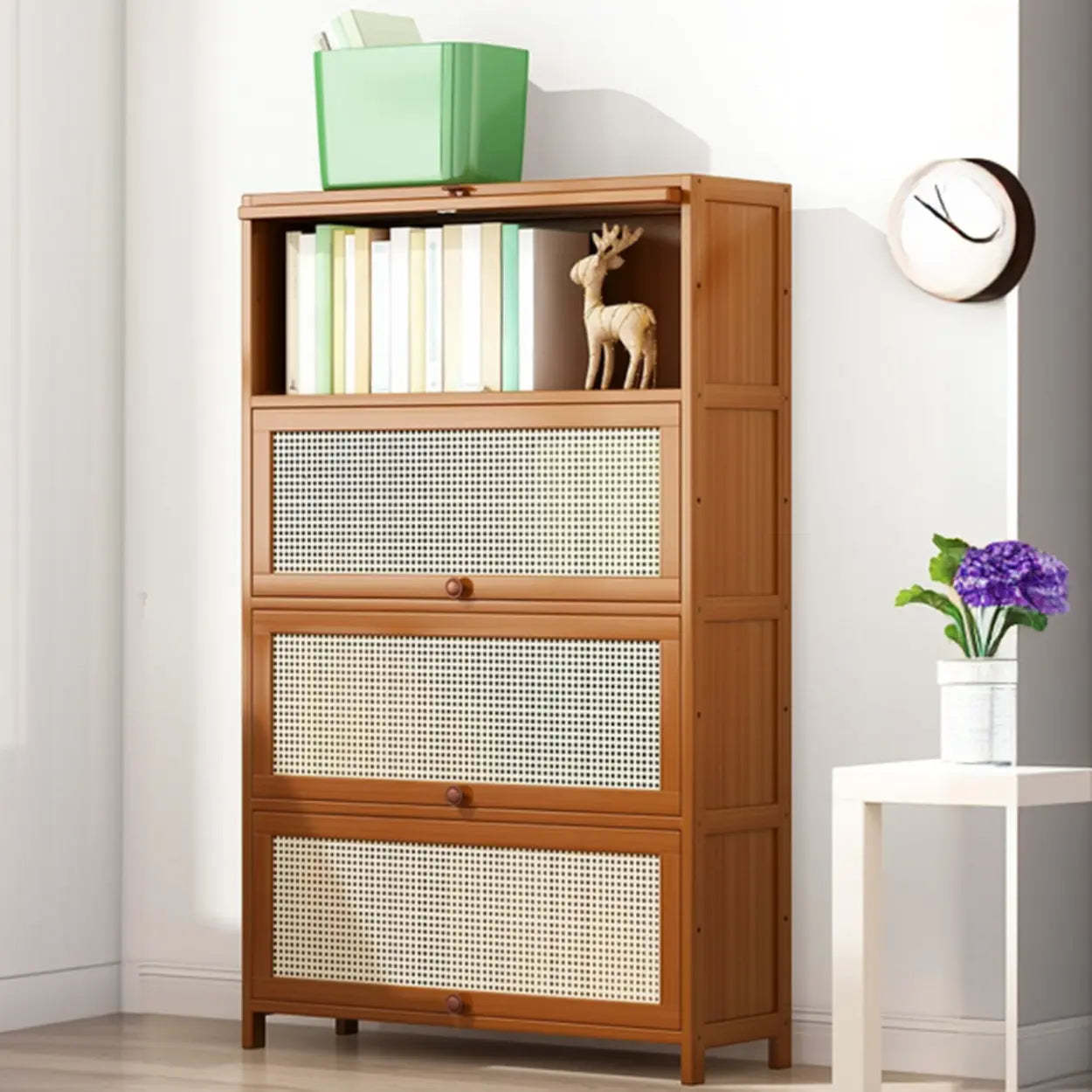Elegant Wooden Mesh Rectangular Bookcase — Black