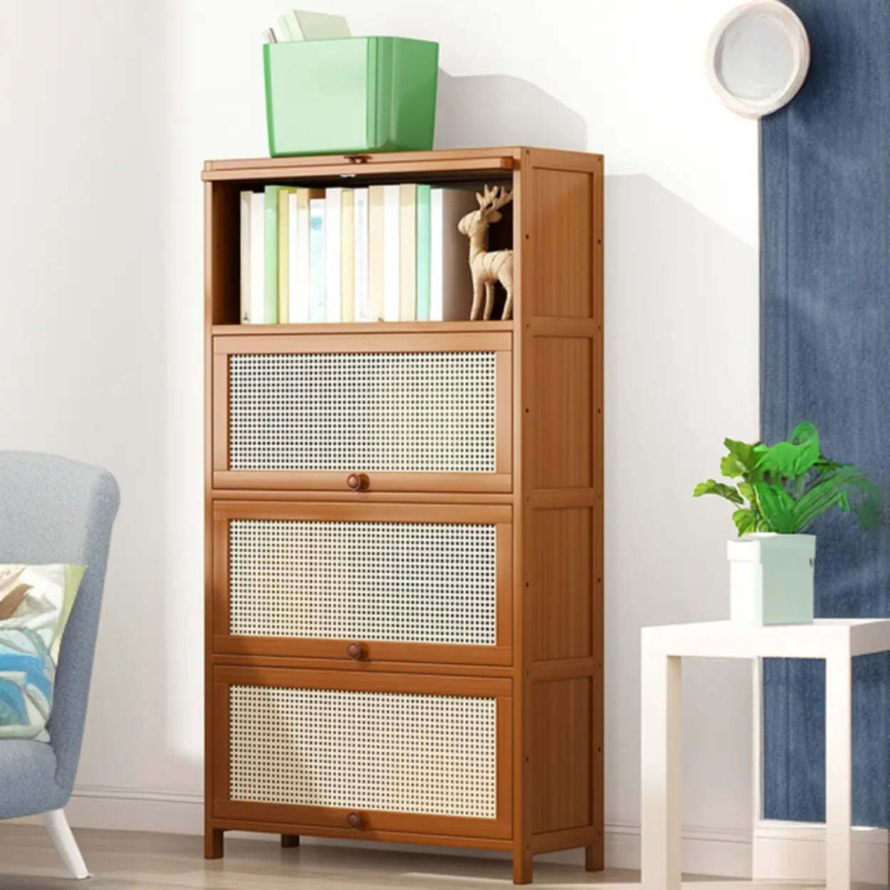Elegant Wooden Mesh Rectangular Bookcase — Brown