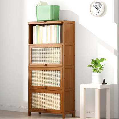 Elegant Wooden Mesh Rectangular Bookcase — Tan
