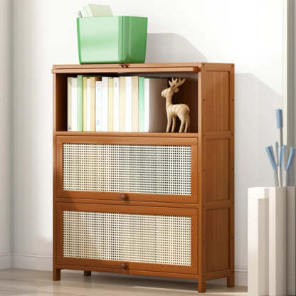 Elegant Wooden Mesh Rectangular Bookcase — Black-Gold