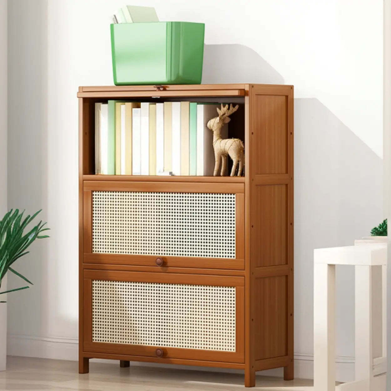 Elegant Wooden Mesh Rectangular Bookcase — Black