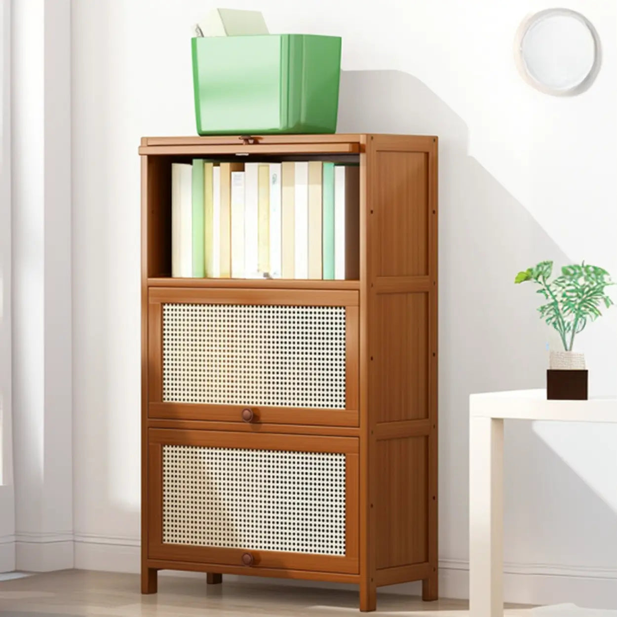 Elegant Wooden Mesh Rectangular Bookcase — Brown