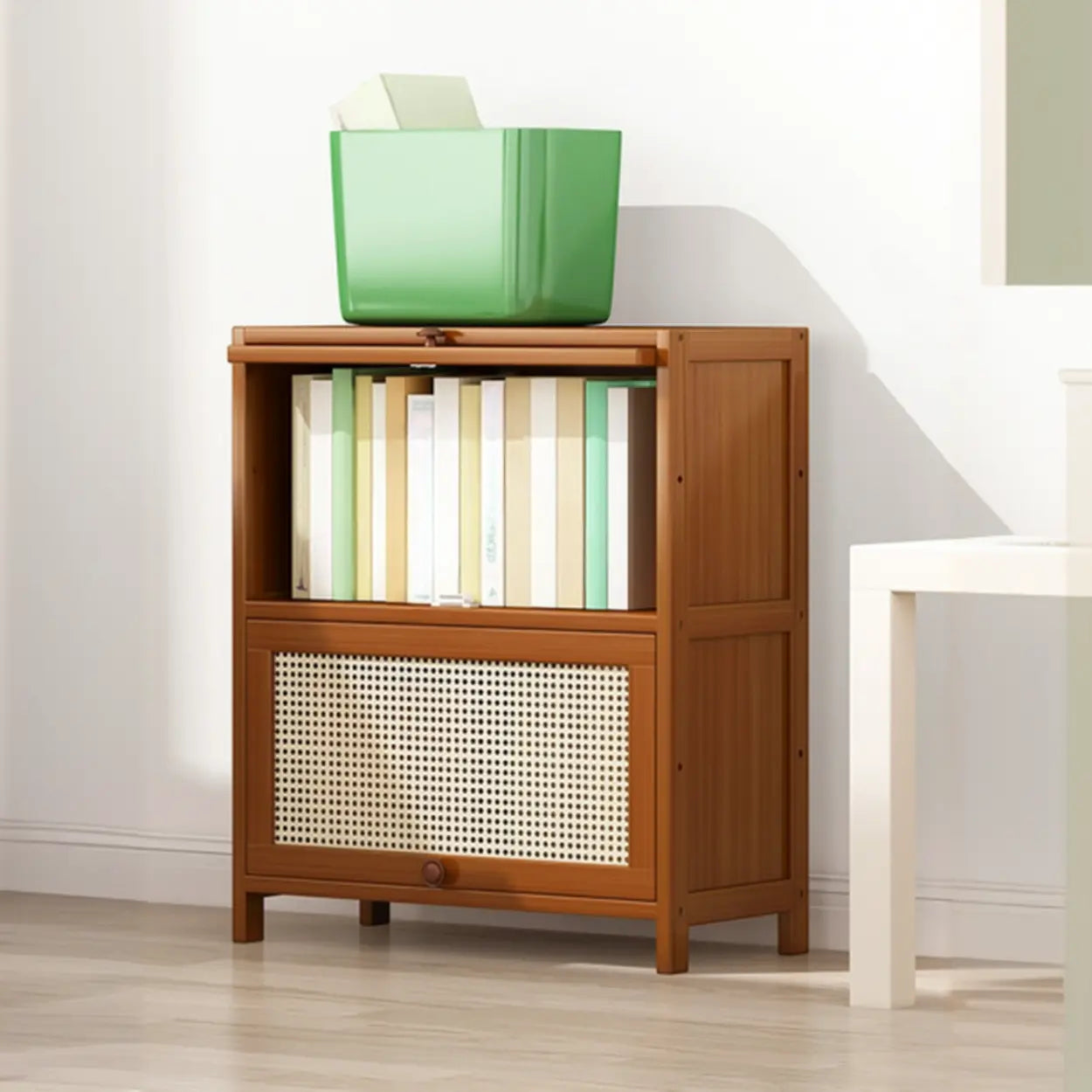 Elegant Wooden Mesh Rectangular Bookcase — Black