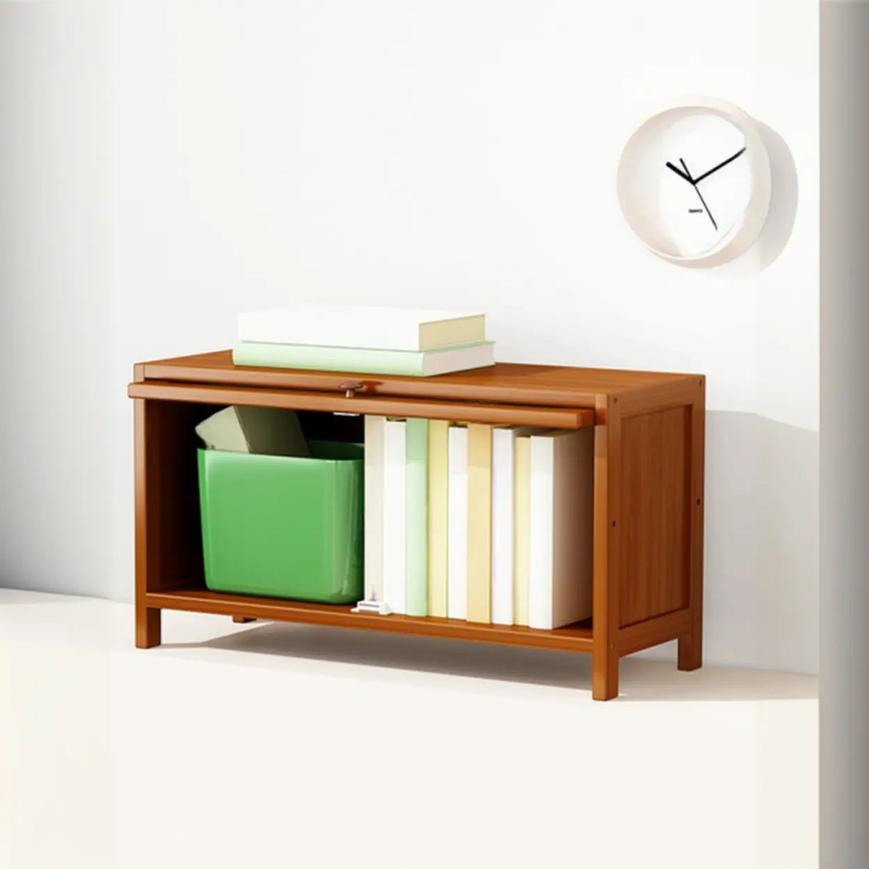 Elegant Wooden Mesh Rectangular Bookcase — Tan