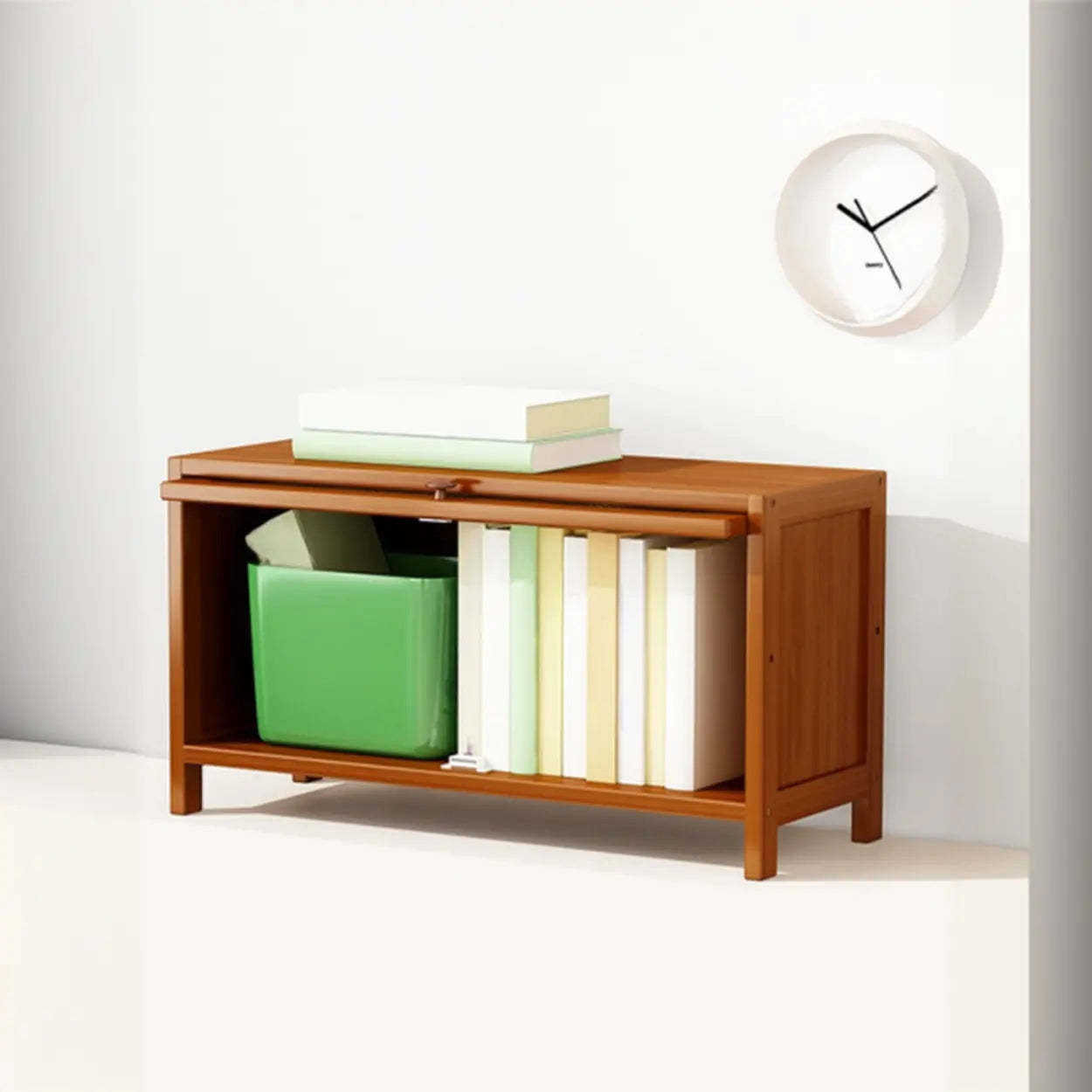 Elegant Wooden Mesh Rectangular Bookcase — Tan