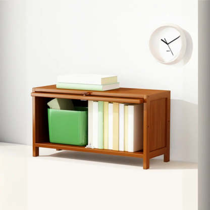 Elegant Wooden Mesh Rectangular Bookcase — Tan