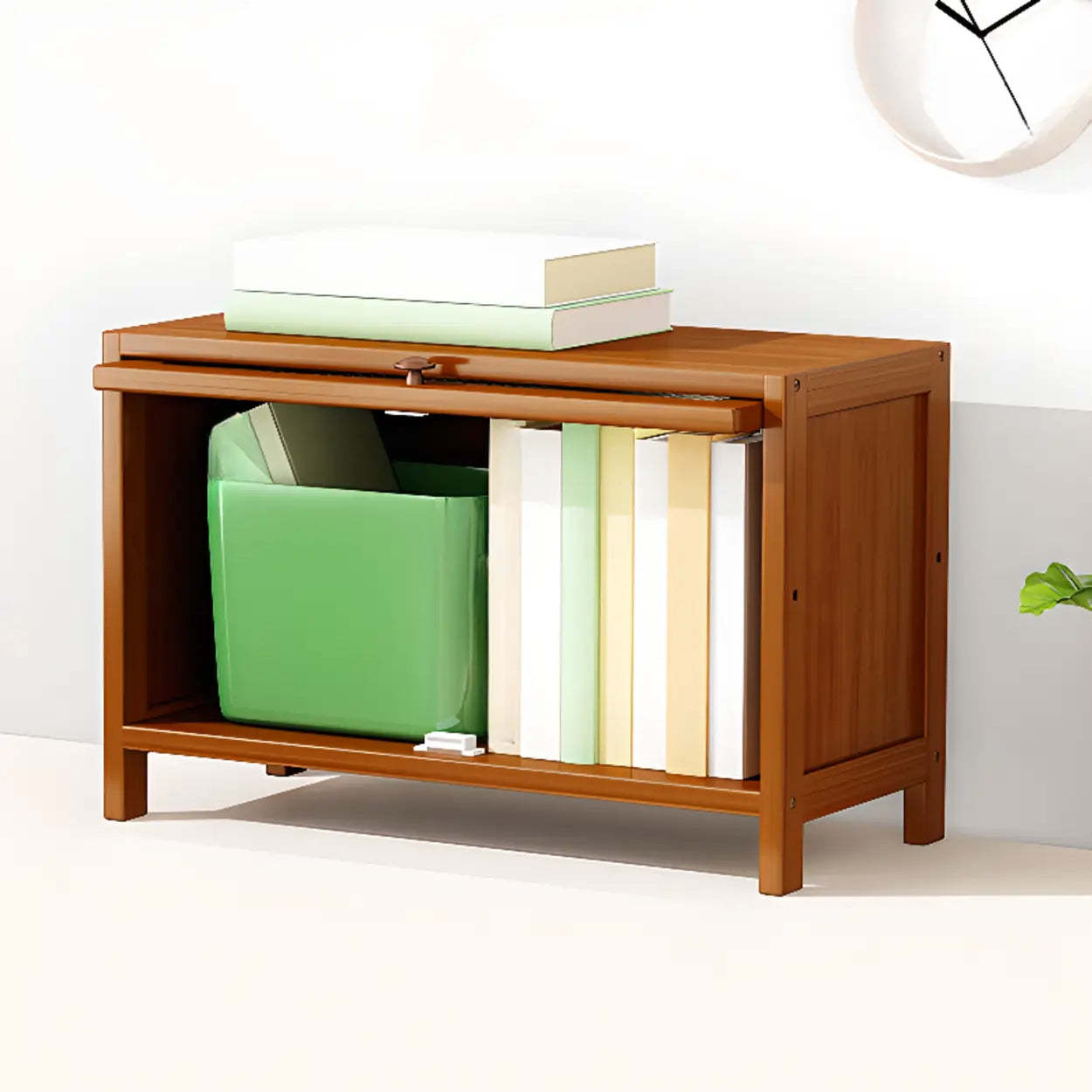 Elegant Wooden Mesh Rectangular Bookcase — Black-Gold