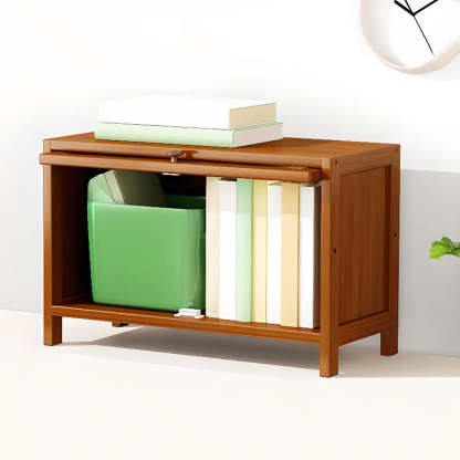 Elegant Wooden Mesh Rectangular Bookcase — Black-Gold
