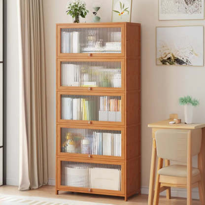 Elegant Wooden Mesh Rectangular Bookcase — Black