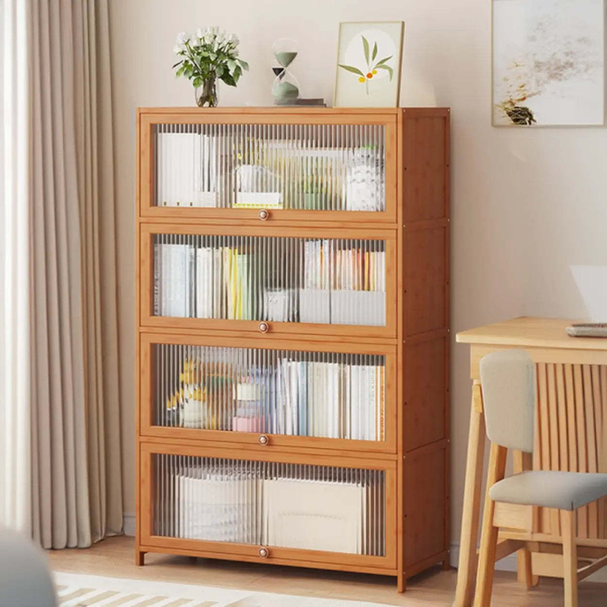 Elegant Wooden Mesh Rectangular Bookcase — Black-Gold