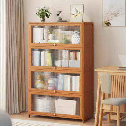 Elegant Wooden Mesh Rectangular Bookcase — Black-Gold