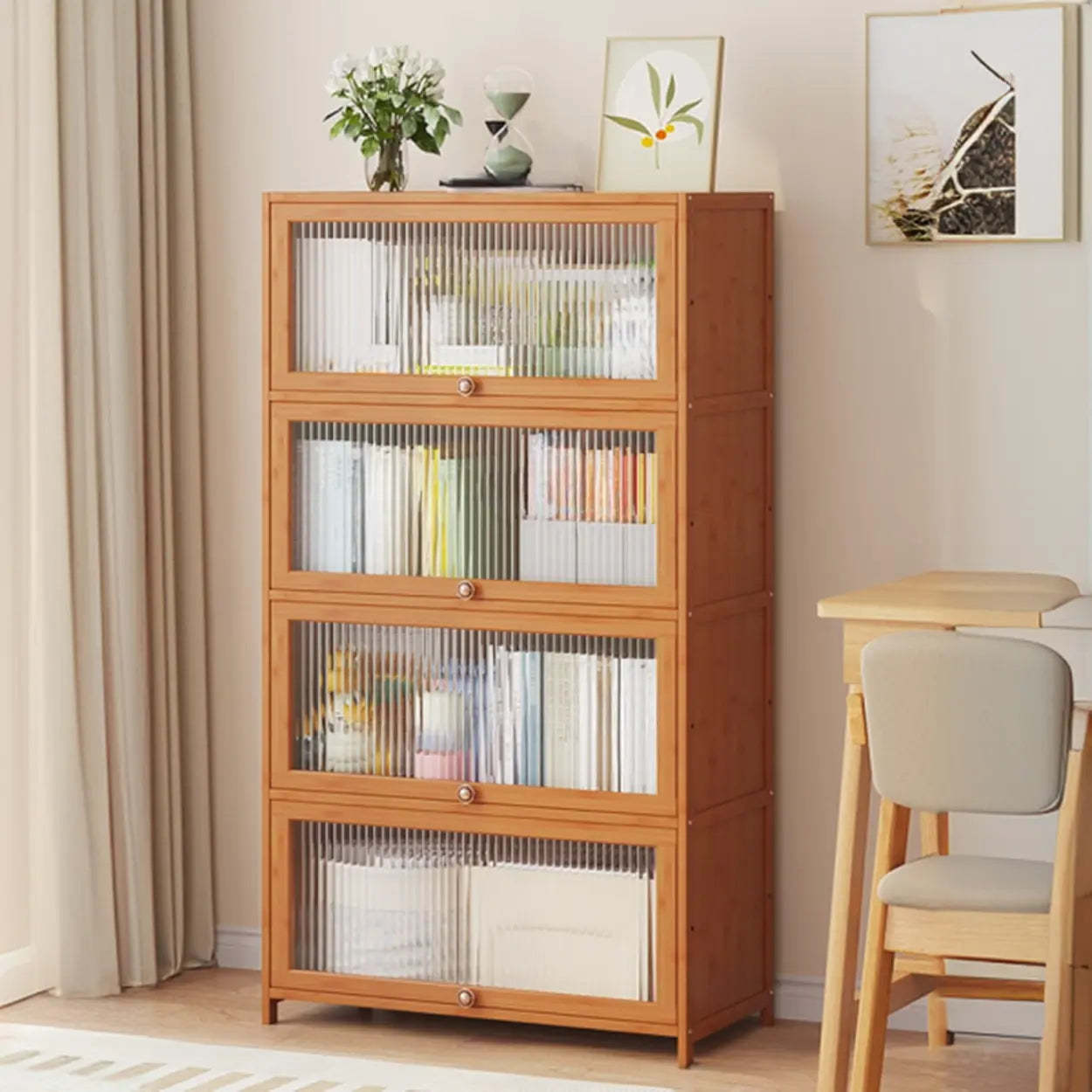 Elegant Wooden Mesh Rectangular Bookcase