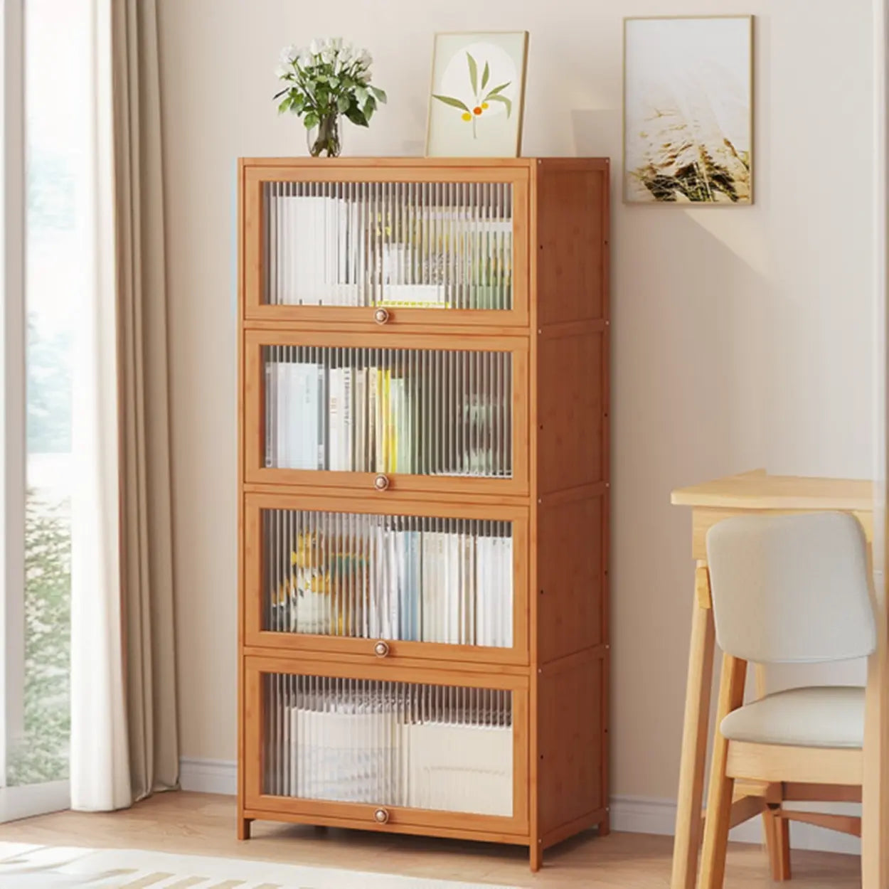 Elegant Wooden Mesh Rectangular Bookcase