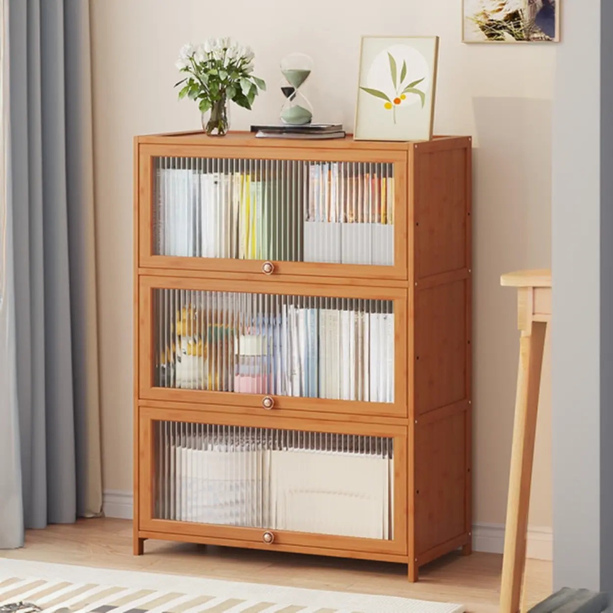 Elegant Wooden Mesh Rectangular Bookcase