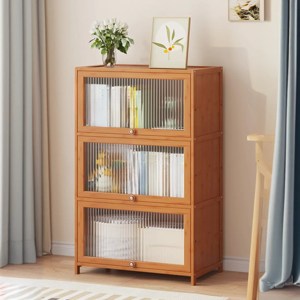 Elegant Wooden Mesh Rectangular Bookcase