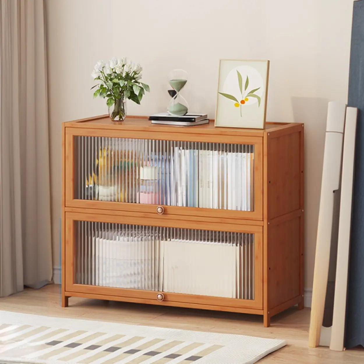 Elegant Wooden Mesh Rectangular Bookcase