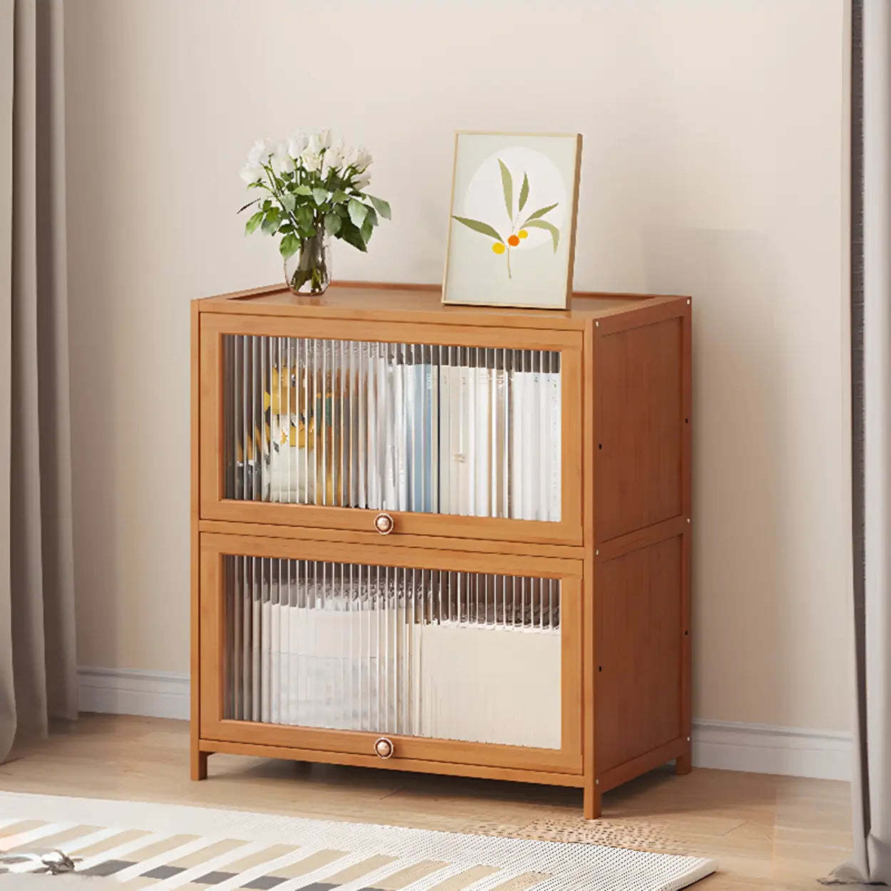 Elegant Wooden Mesh Rectangular Bookcase