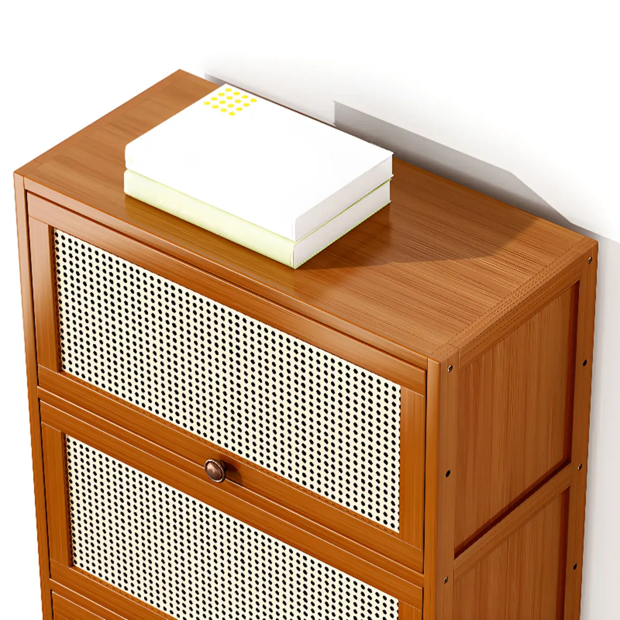 Elegant Wooden Mesh Rectangular Bookcase — Tan