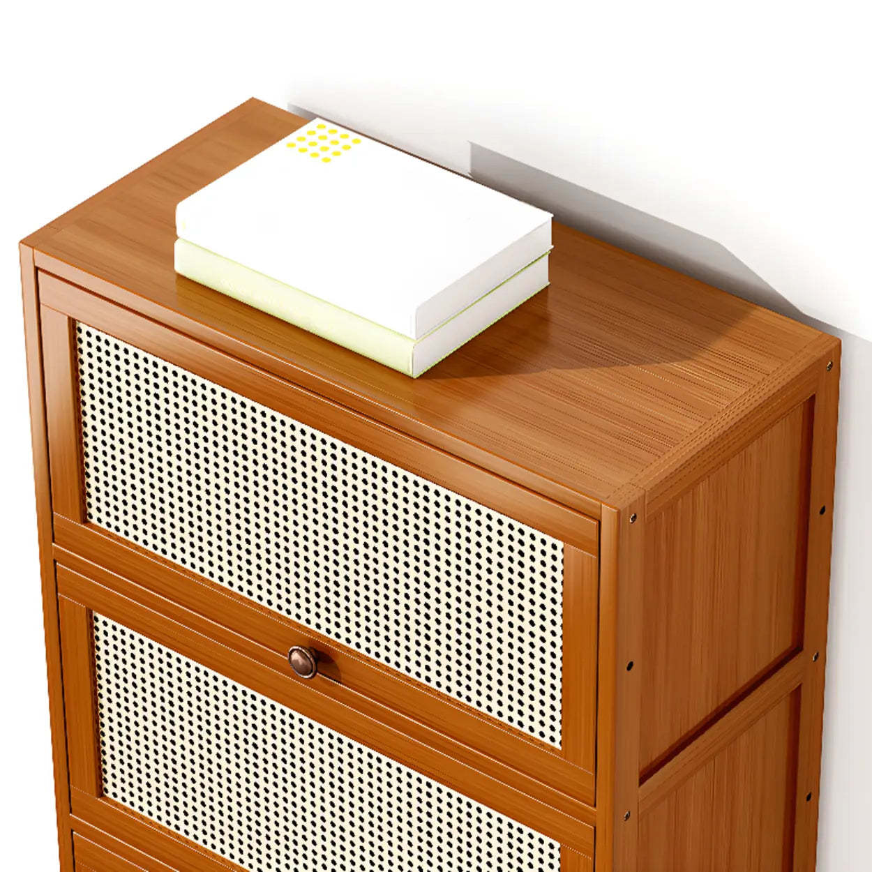 Elegant Wooden Mesh Rectangular Bookcase — Tan