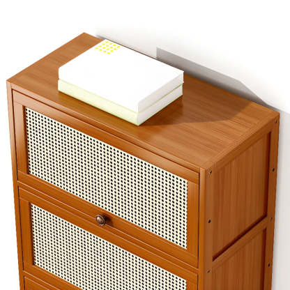 Elegant Wooden Mesh Rectangular Bookcase — Tan