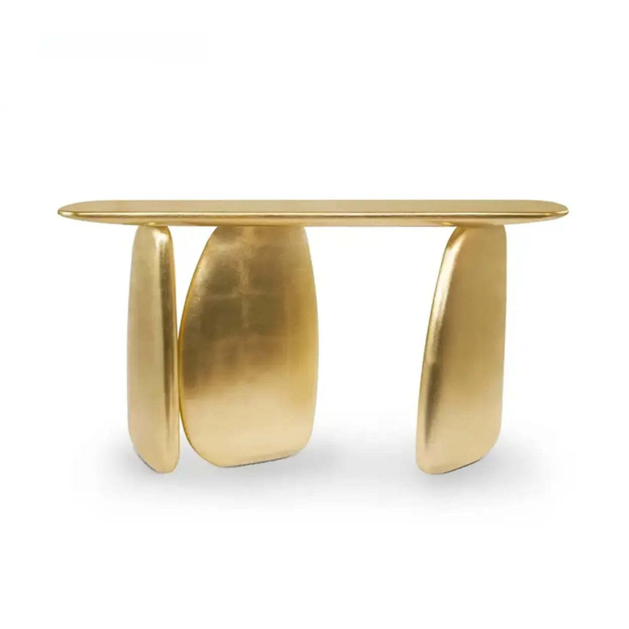 Three-Leg Golden Metal Sculptural Console Table — Gold