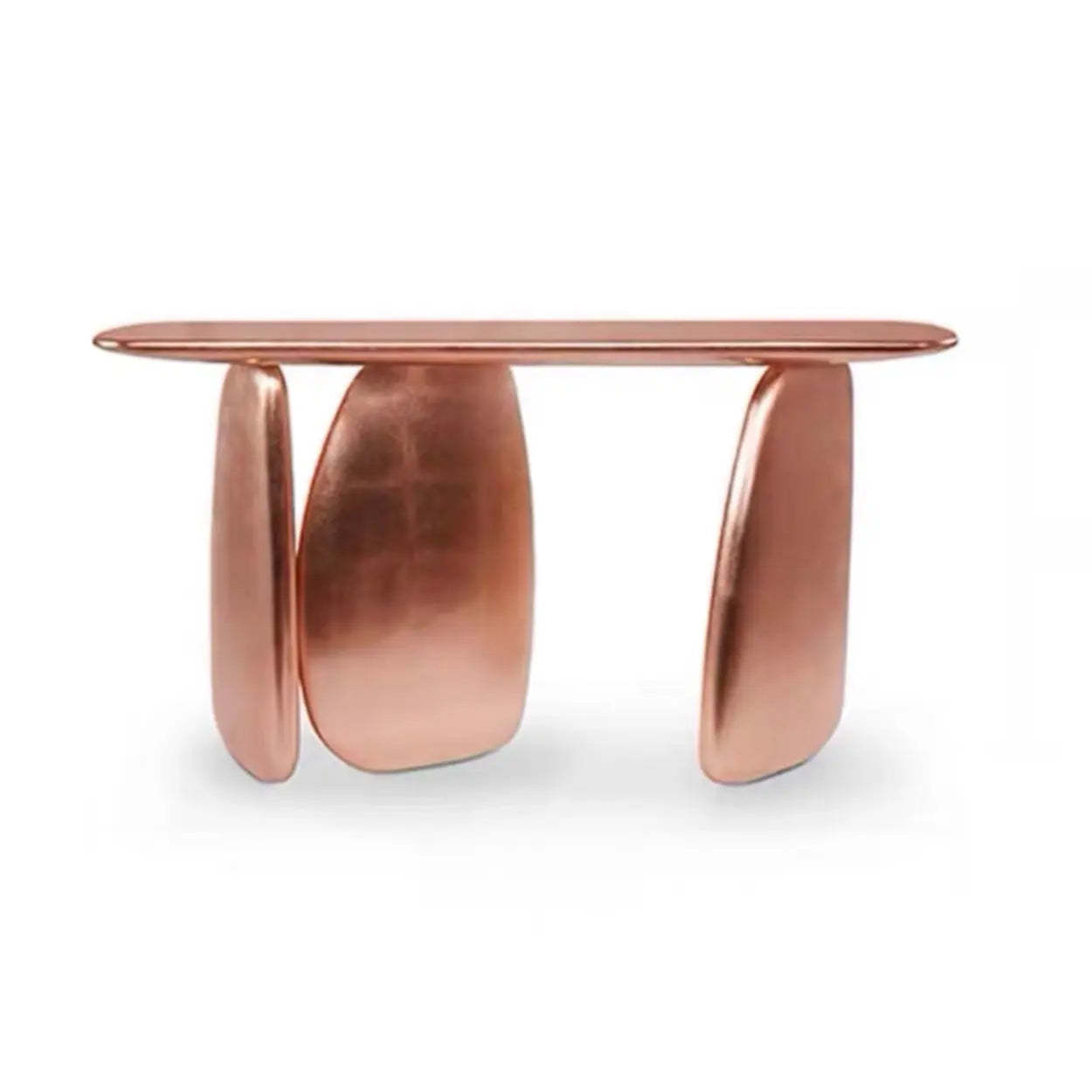 Three-Leg Golden Metal Sculptural Console Table — Silver