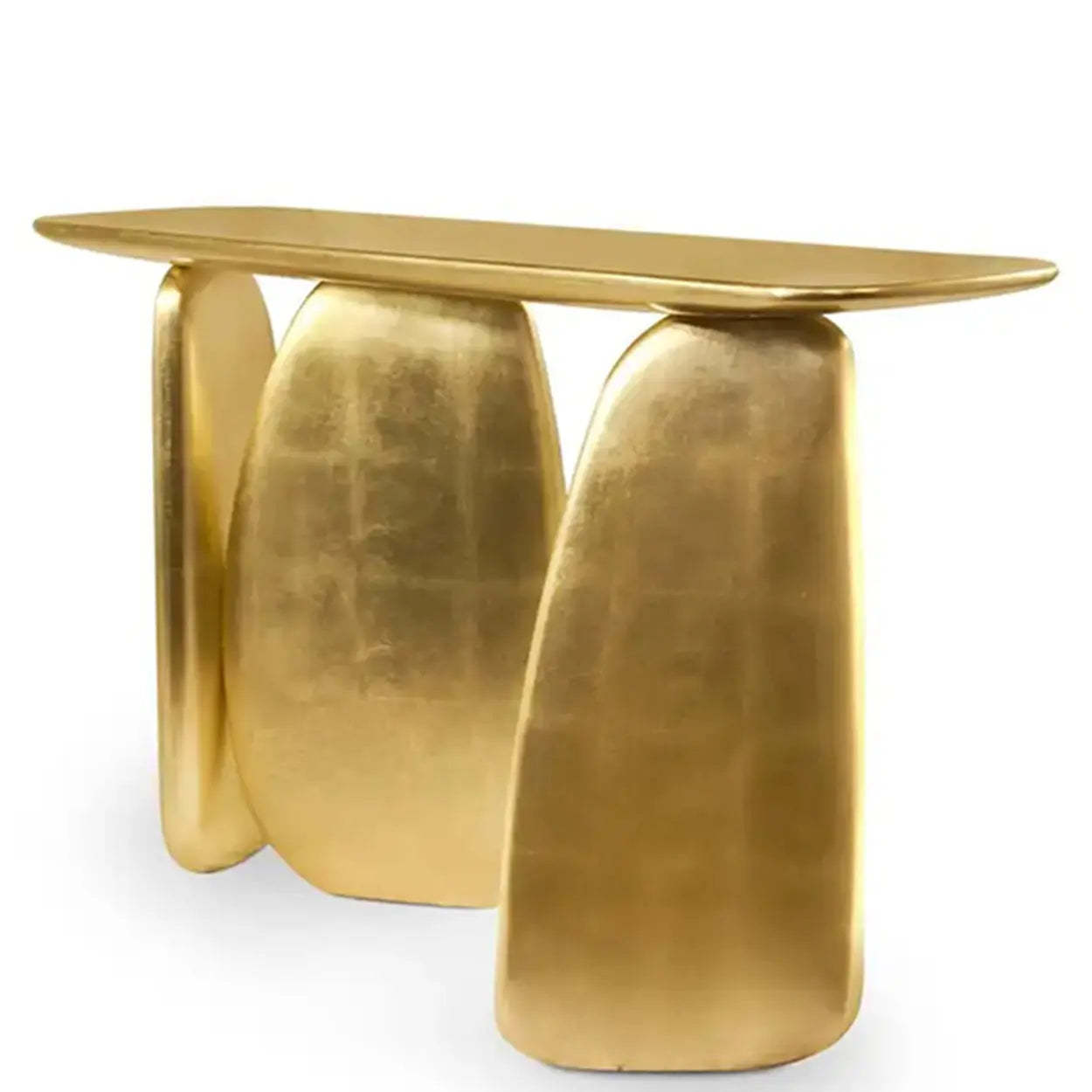 Three-Leg Golden Metal Sculptural Console Table