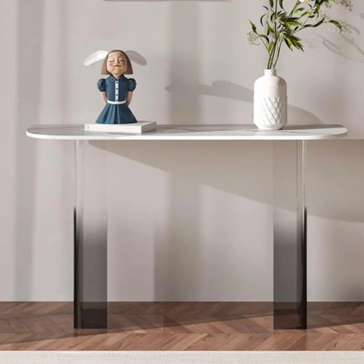 Acrylic Sintered Stone Top Console Table — White / Half-circle
