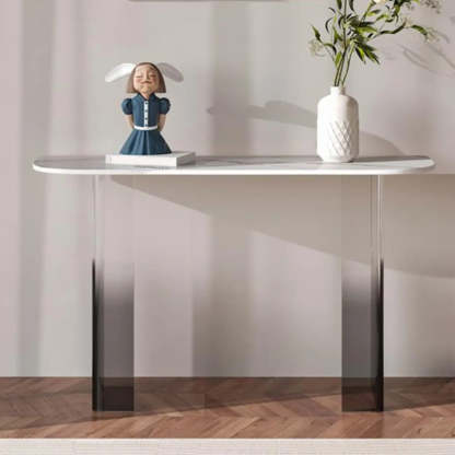 Acrylic Sintered Stone Top Console Table — White / Half-circle
