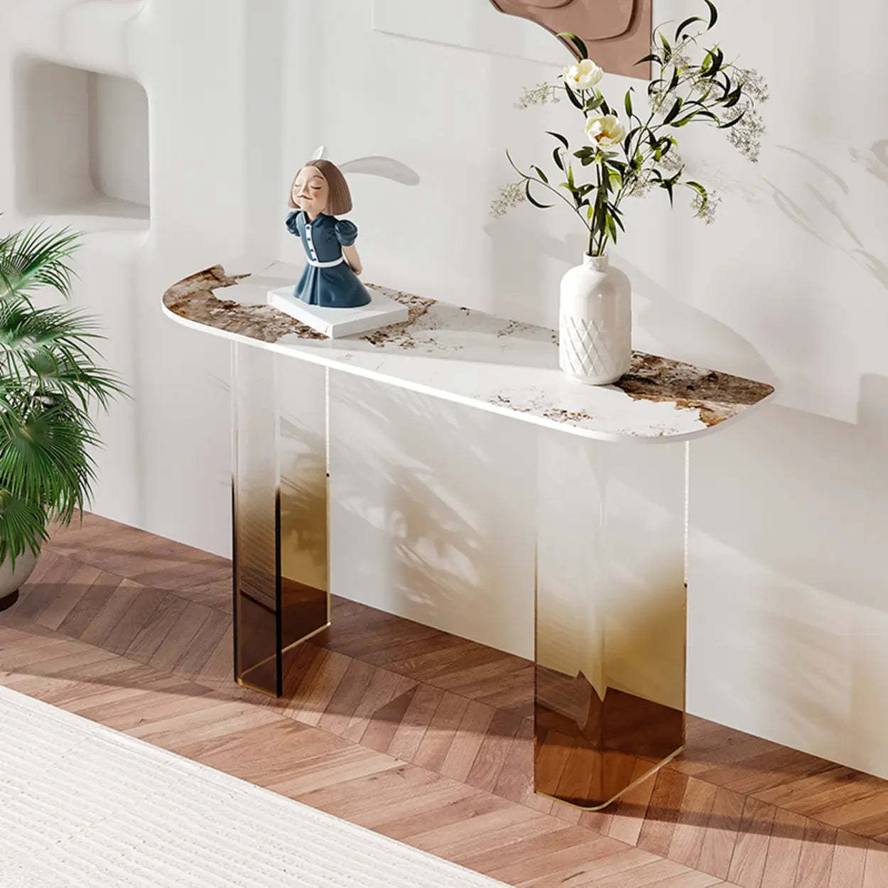 Acrylic Sintered Stone Top Console Table — Pandora / Half-circle