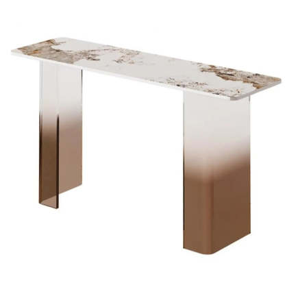 Acrylic Sintered Stone Top Console Table — White / Half-circle