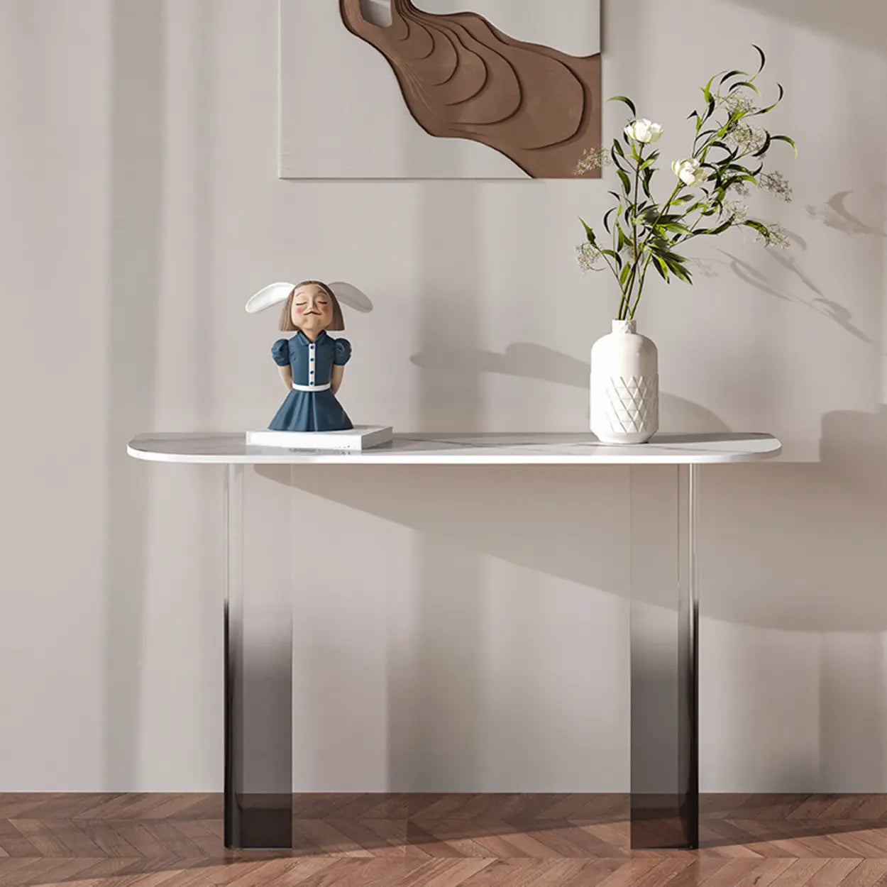 Acrylic Sintered Stone Top Console Table — Pandora / Half-circle