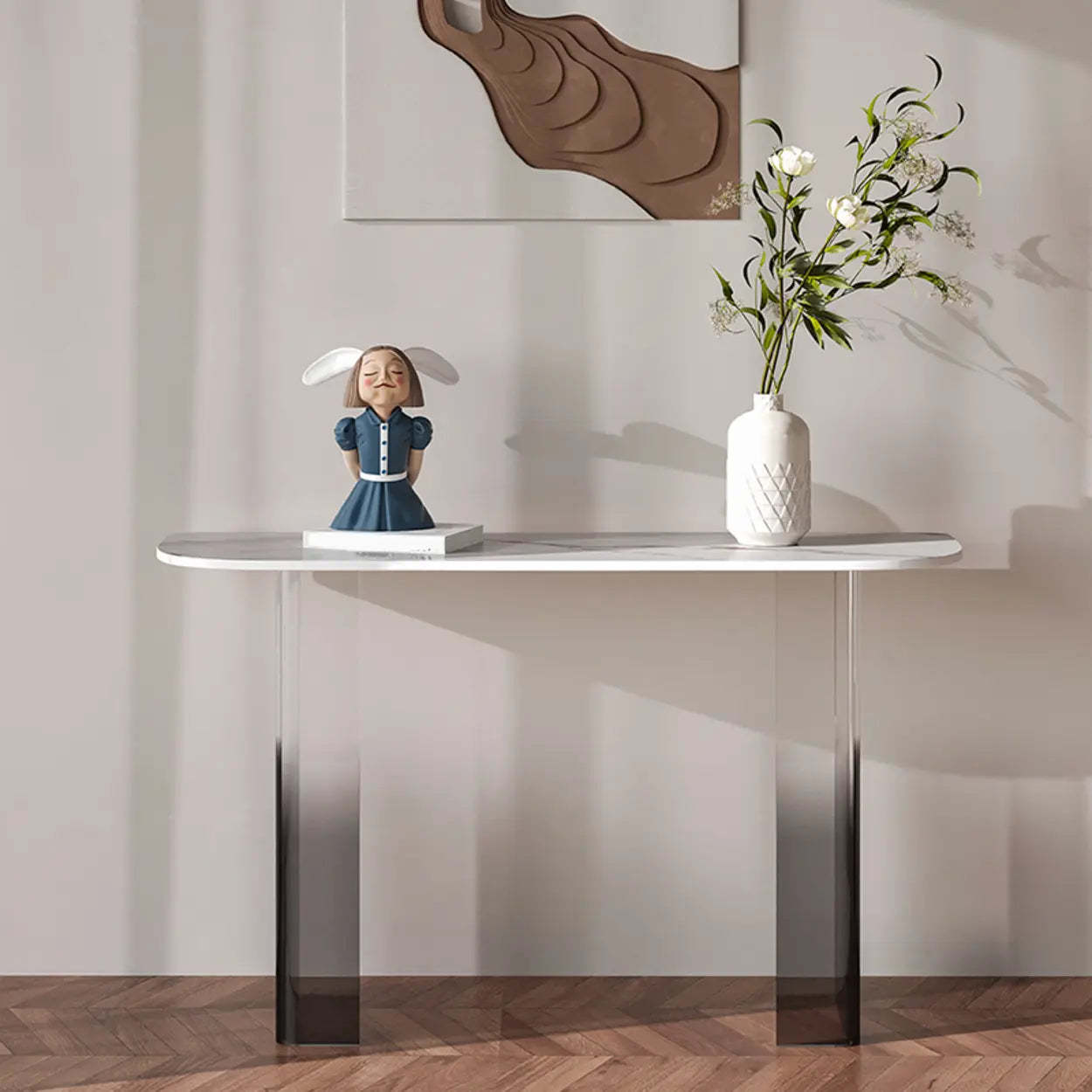 Black acrylic top sintered end & side tables - nordic — 31.5" L x 11.8" W x 29.5" H / Half-Circle / White