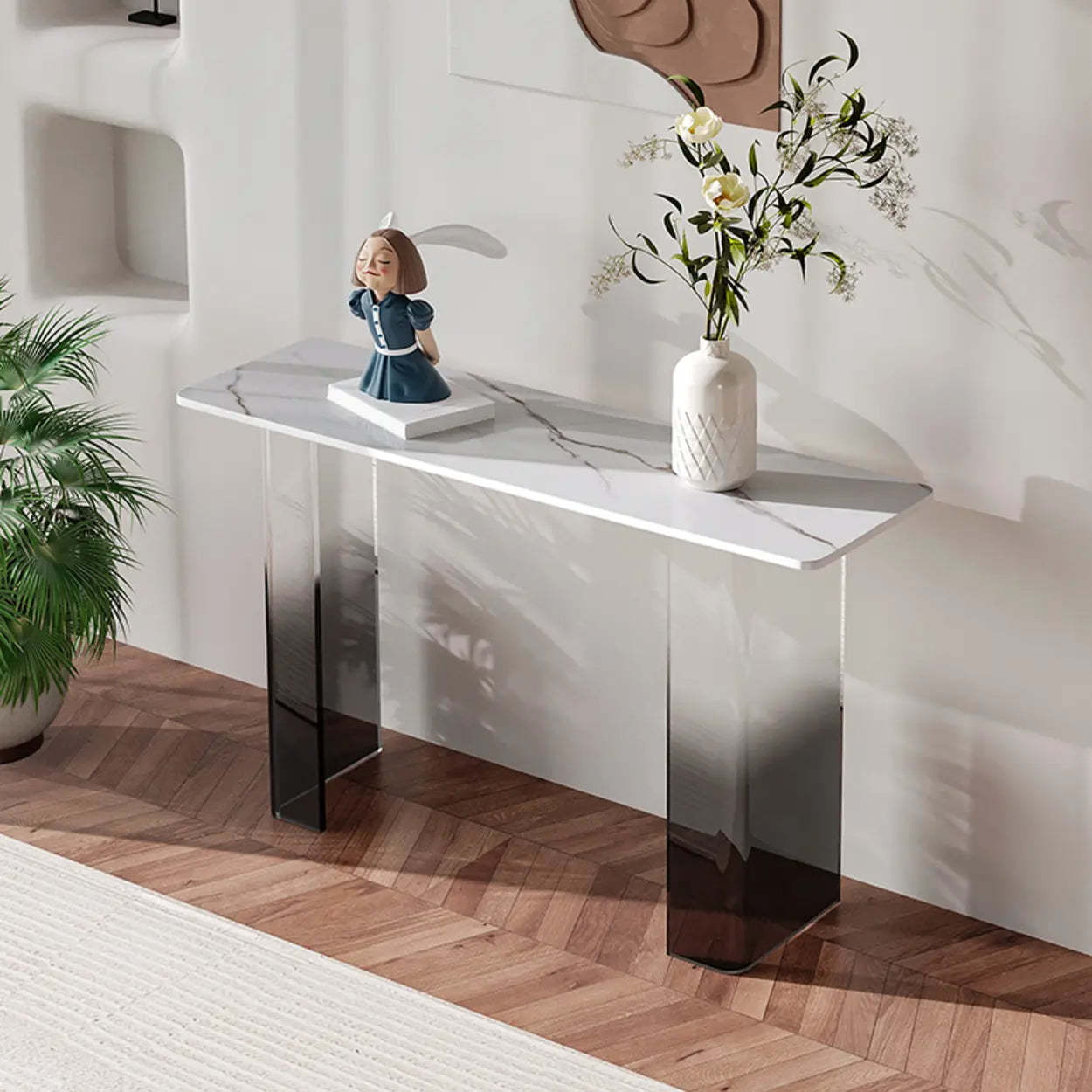 Acrylic Sintered Stone Top Console Table — White / Rectangular