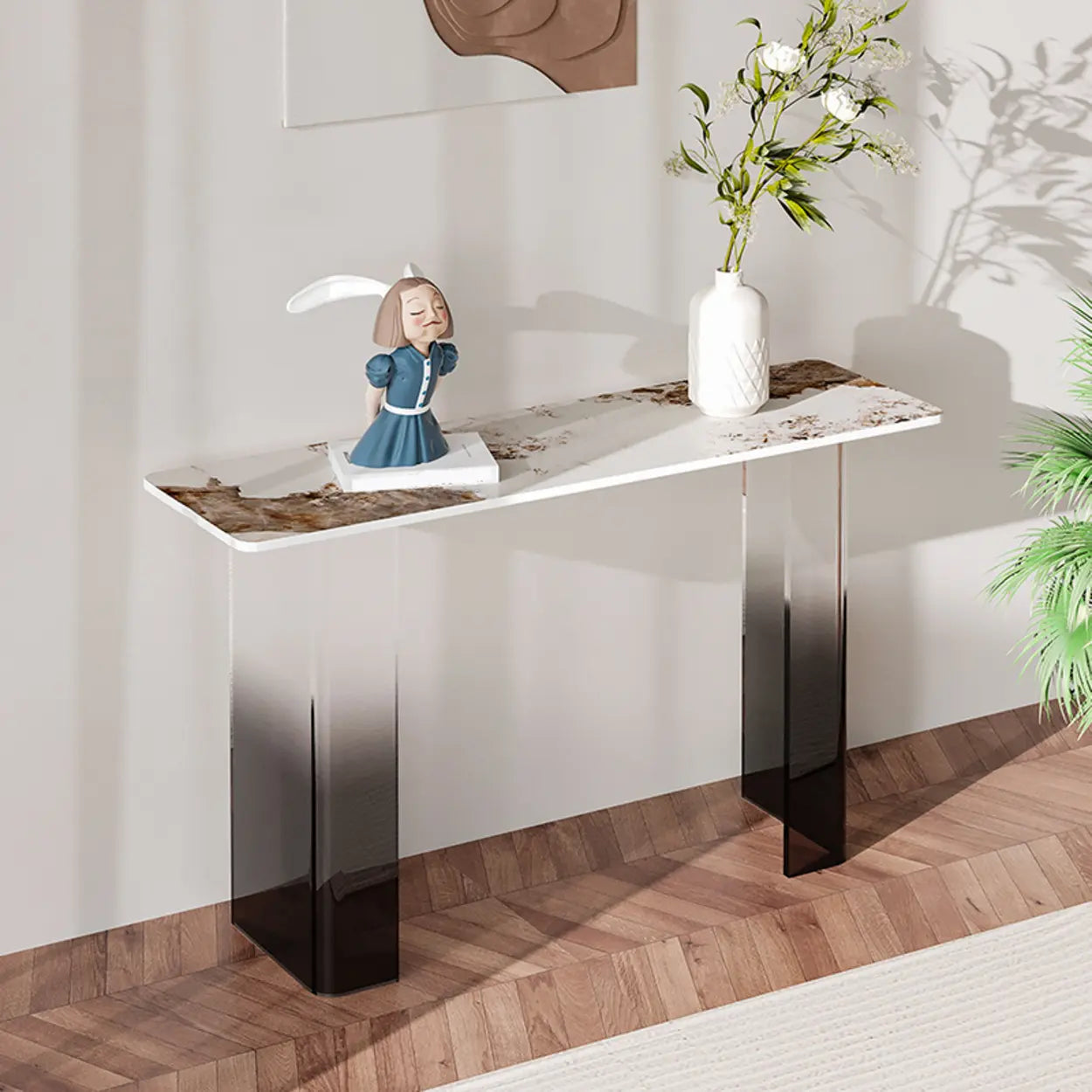Acrylic Sintered Stone Top Console Table — White / Rectangular