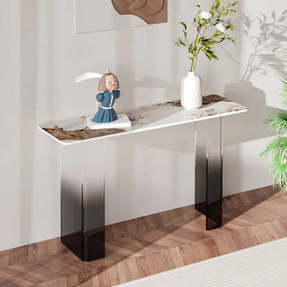Acrylic Sintered Stone Top Console Table — White / Rectangular