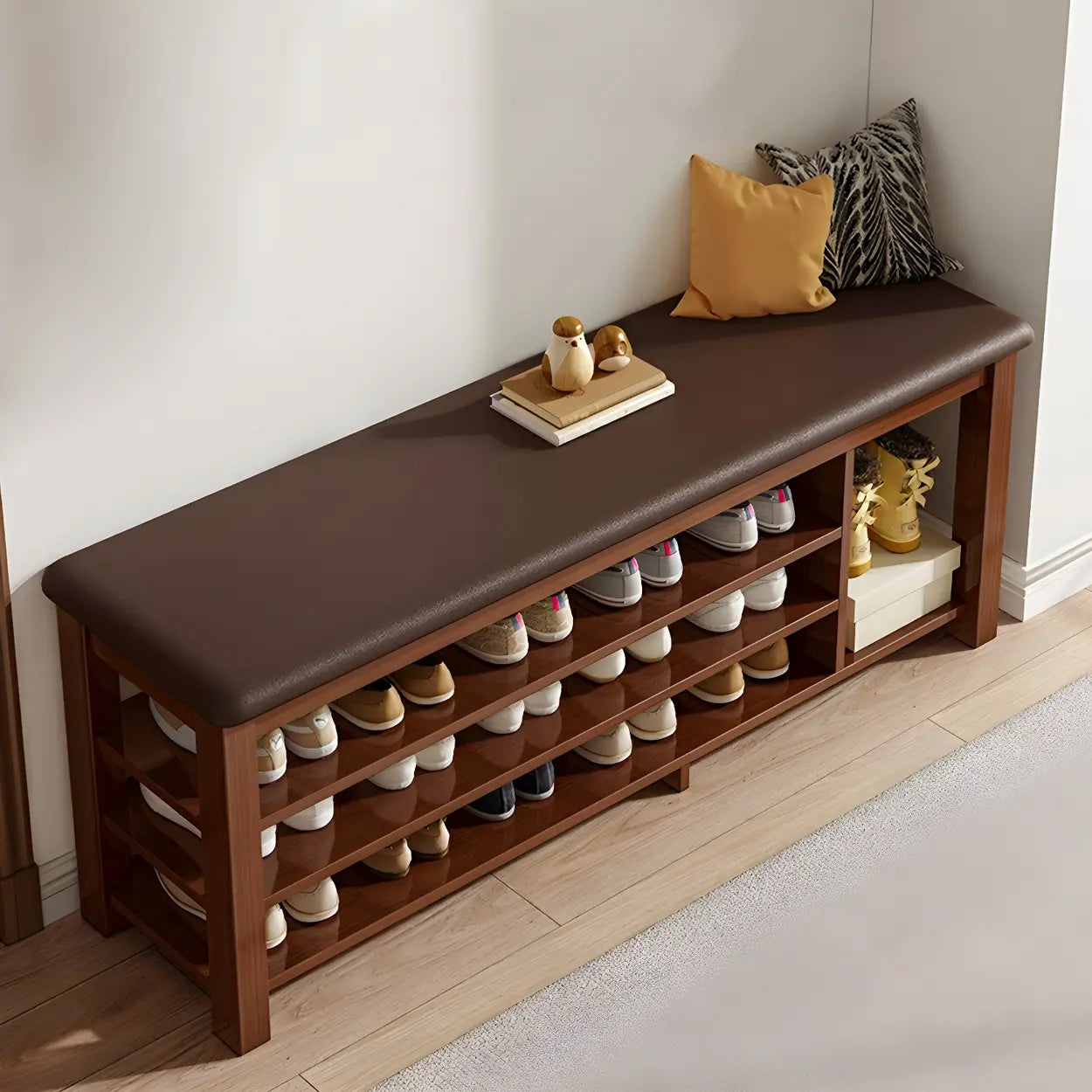 Entryway Shoe Bench with Adjustable Shelves