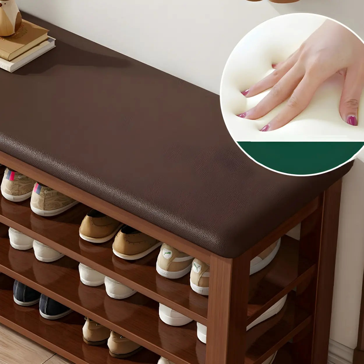 Entryway Shoe Bench with Adjustable Shelves