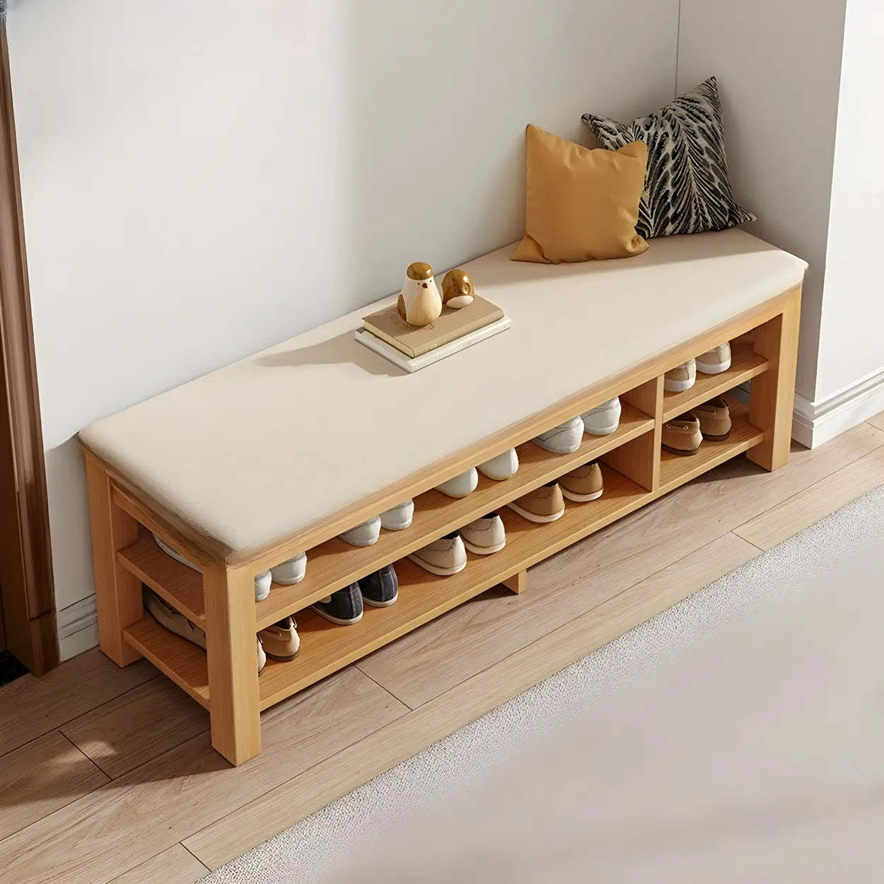 Entryway Shoe Bench with Adjustable Shelves — Walnut/ Brown