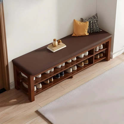 Entryway Shoe Bench with Adjustable Shelves — Walnut/ Brown