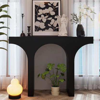 Entryway Arch-Base Timber Console Table — Black