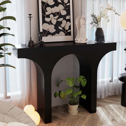 Entryway Arch-Base Timber Console Table — White
