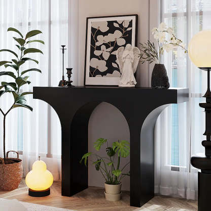 Entryway Arch-Base Timber Console Table — Black