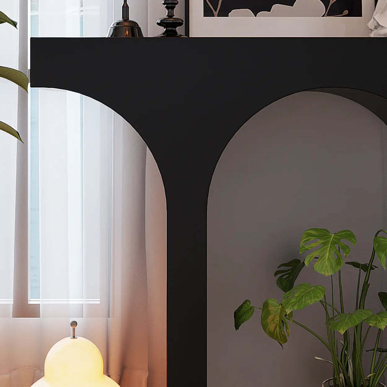 Entryway Arch-Base Timber Console Table — White
