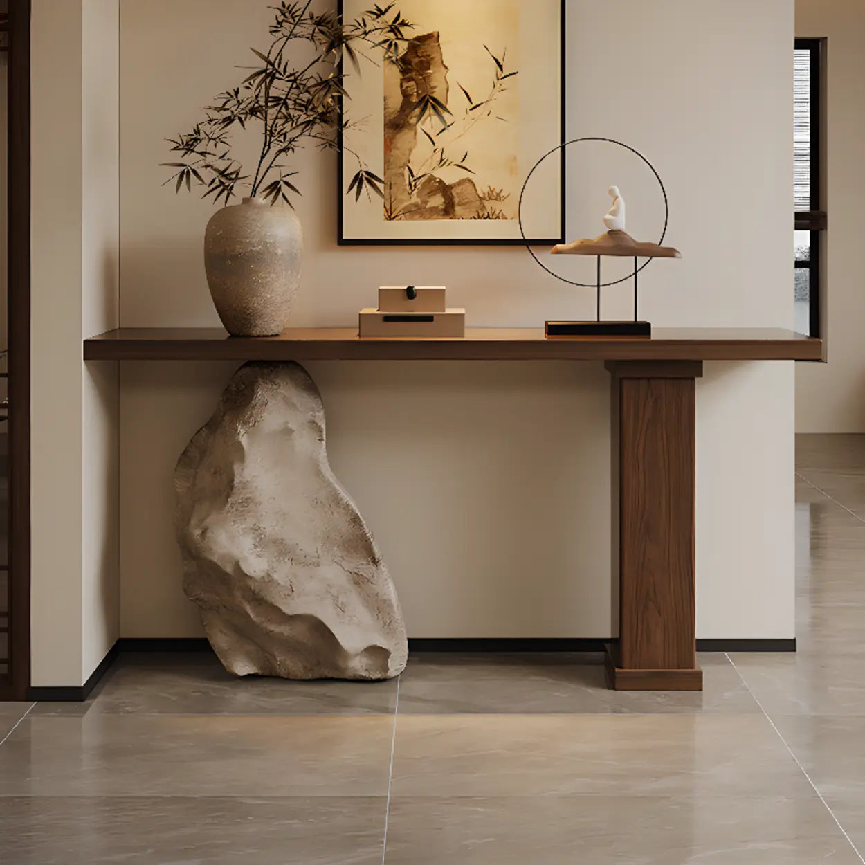Double-Pedestal Wood Entryway Console Table