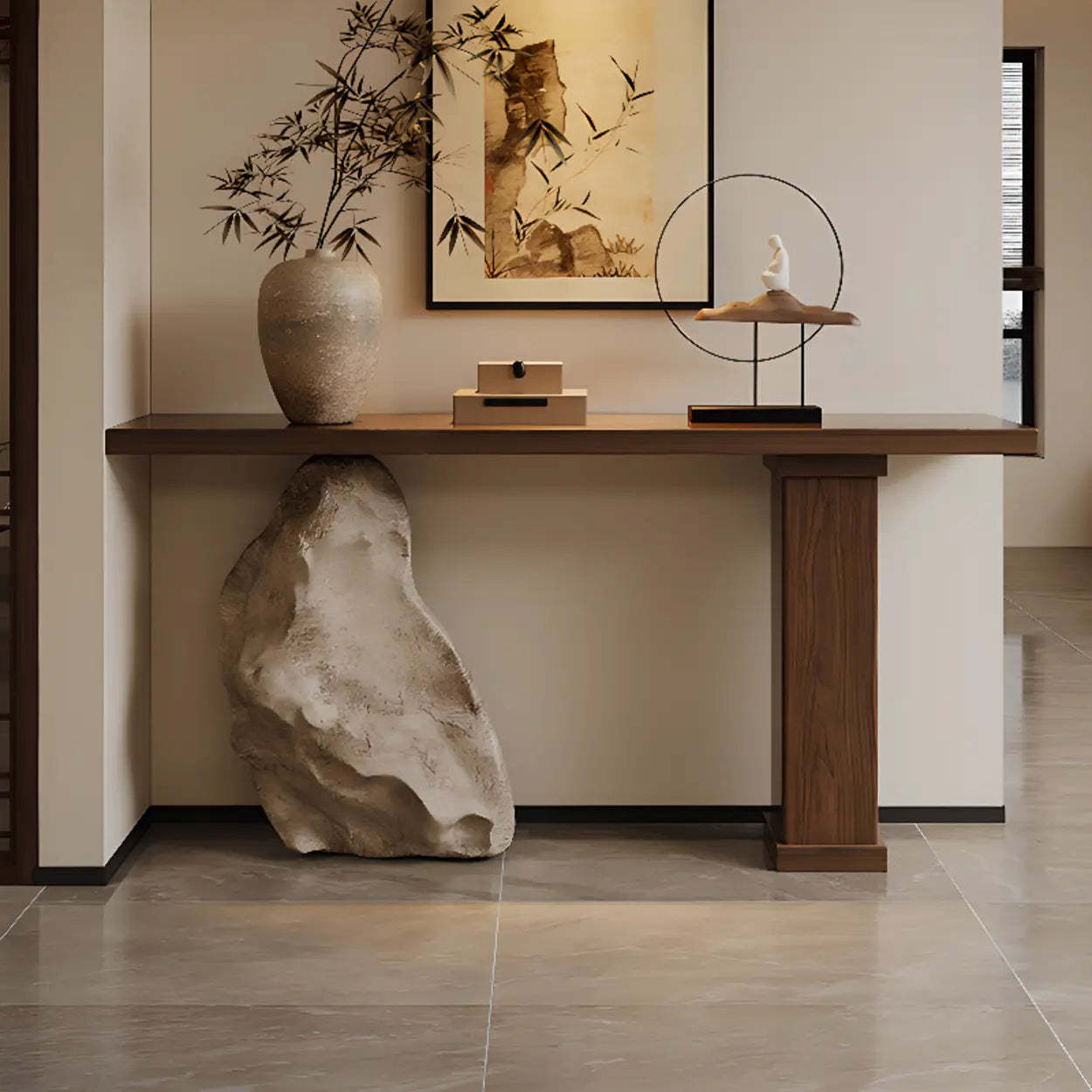 Double-Pedestal Wood Entryway Console Table